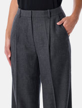 Dark grey wide-leg wool trousers - | Spazio Pritelli