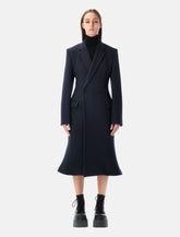 Cappotto midi godet in lana spazzolata navy di Balenciaga - | Spazio Pritelli