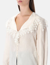 Chloé floral lace-trim jacquard silk blouse - | Spazio Pritelli
