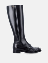Prada polished leather penny knee-high boots - | Spazio Pritelli