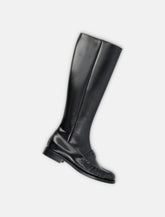 Prada polished leather penny knee-high boots - | Spazio Pritelli