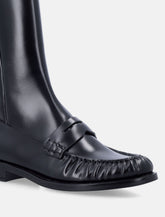 Prada polished leather penny knee-high boots - | Spazio Pritelli