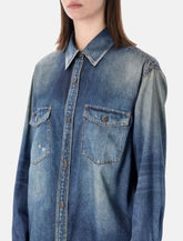 Golden Goose Overshirt Stampa Denim Blu Boxy Donna Taglio Linea - | Spazio Pritelli