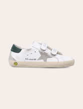 Golden Goose kids Old School white leather and dark-green sneakers - | Spazio Pritelli