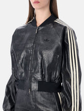 Adidas Originals black faux leather cropped bomber jacket - | Spazio Pritelli