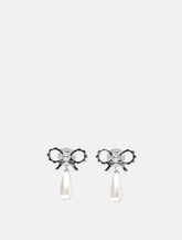 Self-Portrait Crystal Bow Pearl earrings - | Spazio Pritelli