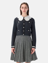 Cardigan antracite con colletto in pizzo di Self-Portrait - | Spazio Pritelli
