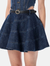 Self-Portrait flared blue denim mini skirt - | Spazio Pritelli