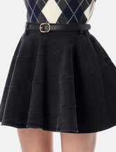 Self-Portrait flared black denim mini skirt - | Spazio Pritelli
