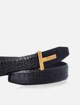 Tom Ford cintura in pelle stampa coccodrillo con fibbia T oro - | Spazio Pritelli