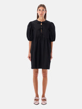 Ganni black cotton poplin mini dress with bows - | Spazio Pritelli