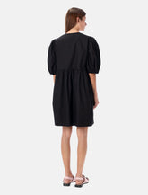 Ganni black cotton poplin mini dress with bows - | Spazio Pritelli