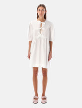Ganni white cotton poplin mini dress with bows - | Spazio Pritelli