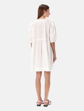 Ganni white cotton poplin mini dress with bows - | Spazio Pritelli