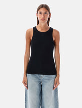 Ganni black cotton ribbed tank top - | Spazio Pritelli
