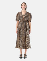 Abito midi in cotone con stampa animalier di Ganni - | Spazio Pritelli