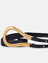 Bottega Veneta black leather double strap belt with gold horseshoe buckle - | Spazio Pritelli