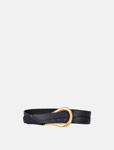 Bottega Veneta black leather double strap belt with gold horseshoe buckle - | Spazio Pritelli