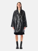Low classic oversized black faux leather coat - | Spazio Pritelli