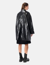 Low classic oversized black faux leather coat - | Spazio Pritelli