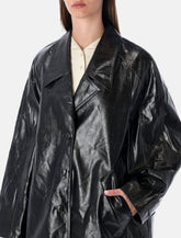 Low classic oversized black faux leather coat - | Spazio Pritelli