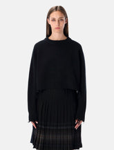 LOW CLASSIC Damaged Wool Blend Cropped Pullover Black - | Spazio Pritelli