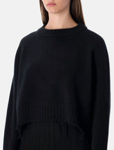 LOW CLASSIC Damaged Wool Blend Cropped Pullover Black - | Spazio Pritelli