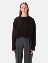 LOW CLASSIC Damaged Wool Blend Cropped Pullover Brown - | Spazio Pritelli