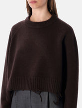 LOW CLASSIC Damaged Wool Blend Cropped Pullover Brown - | Spazio Pritelli
