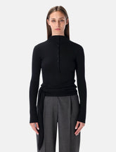 Low Classic black long sleeve half-neck wrap top - | Spazio Pritelli