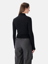 Low Classic black long sleeve half-neck wrap top - | Spazio Pritelli