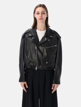 Sword elastic hem black leather jacket - | Spazio Pritelli