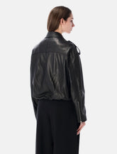 Sword elastic hem black leather jacket - | Spazio Pritelli