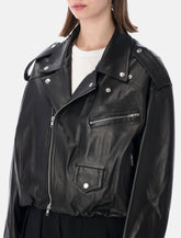 Sword elastic hem black leather jacket - | Spazio Pritelli