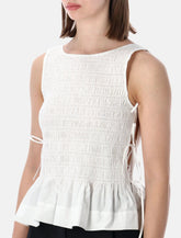 Top Ganni smock bianco in cotone con lacci - | Spazio Pritelli