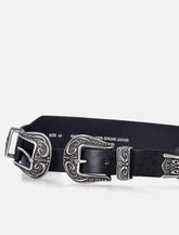 Golden Goose black washed leather belt with silver double buckle - | Spazio Pritelli