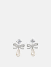 Self-Portrait crystal bow pearl earrings - | Spazio Pritelli