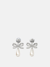 Self-Portrait crystal bow pearl earrings - | Spazio Pritelli