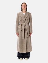Long double-breasted greige mixed wool coat -  | Spazio Pritelli