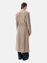 Long double-breasted greige mixed wool coat -  | Spazio Pritelli