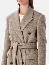 Long double-breasted greige mixed wool coat -  | Spazio Pritelli