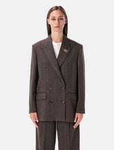 Brown pinstripe wool double-breasted blazer -  | Spazio Pritelli
