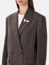 Brown pinstripe wool double-breasted blazer -  | Spazio Pritelli