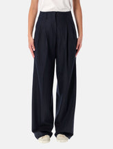 Navy blue wool pinstripe trousers -  | Spazio Pritelli