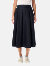 Golden Goose navy blue wool pint-striped midi skirt -  | Spazio Pritelli
