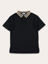 Kid - Burberry Black Polo with Check Collar -  | Spazio Pritelli