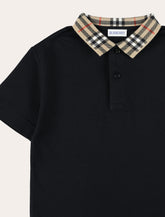 Kid - Burberry Black Polo with Check Collar -  | Spazio Pritelli