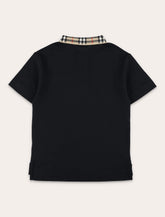 Kid - Burberry Black Polo with Check Collar -  | Spazio Pritelli