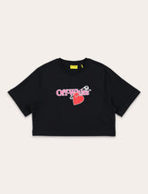 Off-White Kids black cropped cotton t-shirt with heart print -  | Spazio Pritelli