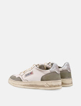 Autry Medalist Low Super Vintage Sneakers in White, Silver, and Hunter Green Lizard Suede -  | Spazio Pritelli